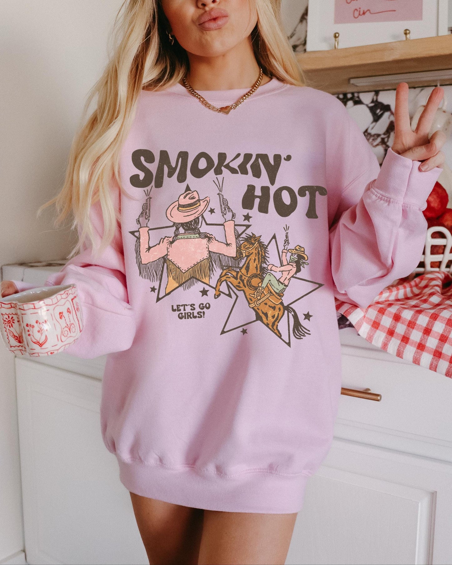 Smokin Hot Sweatshirt, Lets Go Girls Shirt, Cowgirl Graphic Tee, 90s Country Shirt, Country Concert Shirt, Trendy Western Shirts, Cowboy Tee