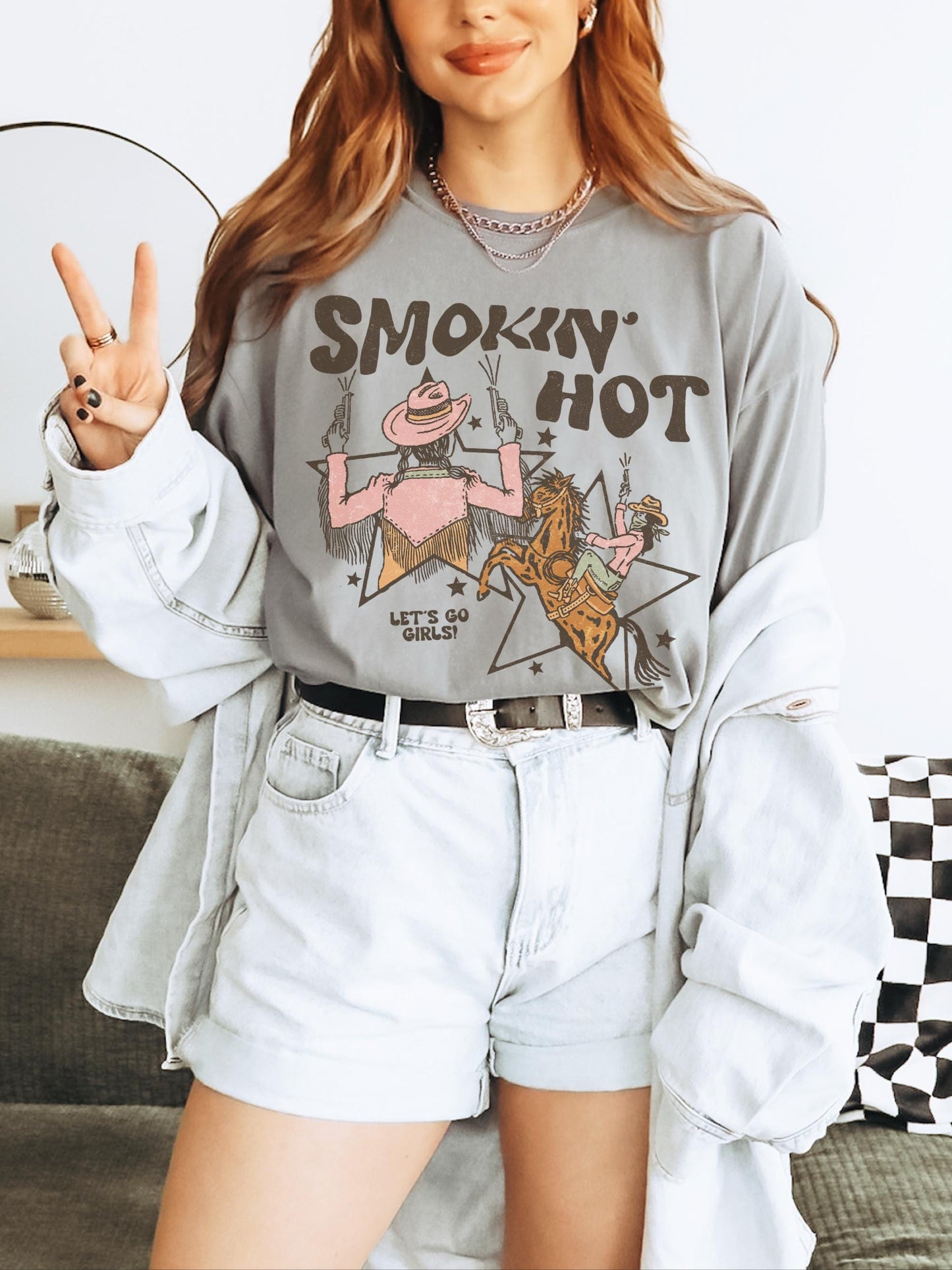 Smokin Hot Shirt, Lets Go Girls Shirt, Cowgirl Graphic Tee, 90s Country Shirt, Country Concert Shirt, Trendy Western Shirts, Cute Cowboy Tee
