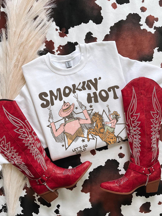 Smokin Hot Sweatshirt, Lets Go Girls Shirt, Cowgirl Graphic Tee, 90s Country Shirt, Country Concert Shirt, Trendy Western Shirts, Cowboy Tee
