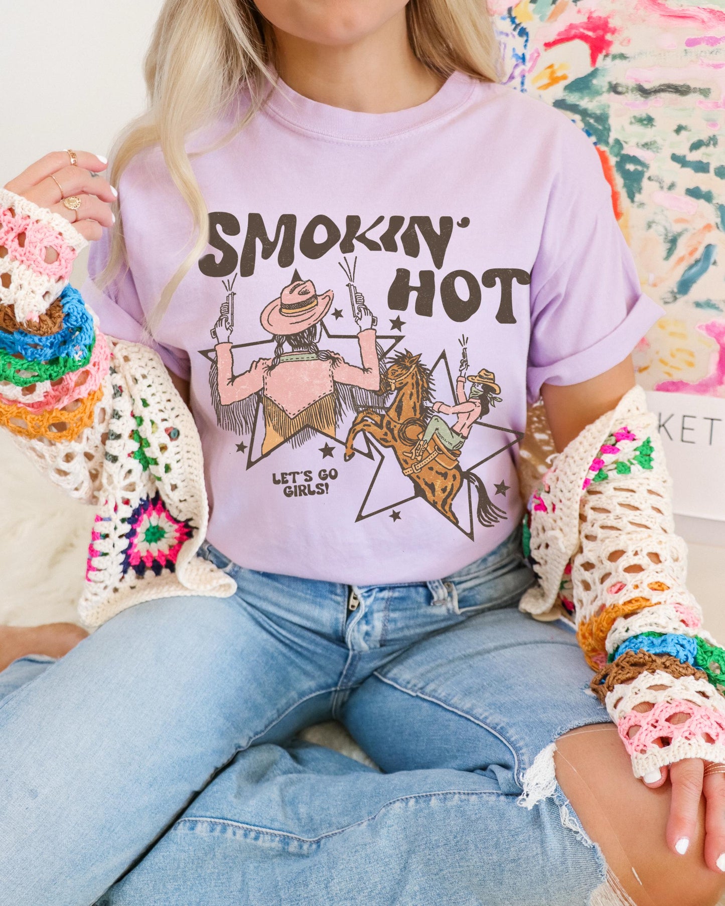 Smokin Hot Shirt, Lets Go Girls Shirt, Cowgirl Graphic Tee, 90s Country Shirt, Country Concert Shirt, Trendy Western Shirts, Cute Cowboy Tee